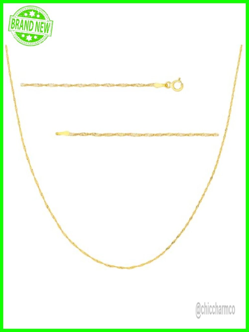 14K Solid Yellow Gold Singapore Chain Necklace 0.8mm 20 Inch Dainty